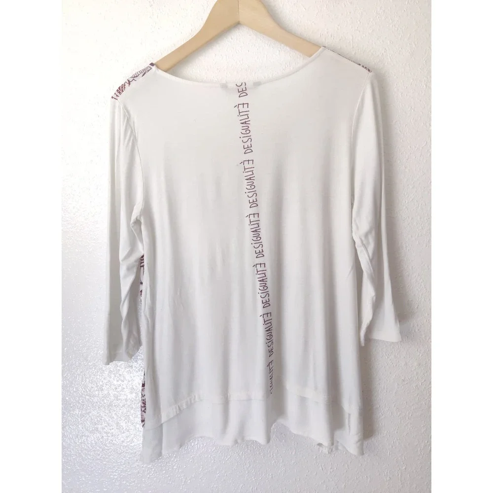 3/$20 Desigual Kassandra White & Red Floral Asymmetrical Long Sleeve Blouse M - Picture 5 of 8